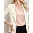 thumbnail image 3 of Deago Women Silk Satin Tops Cap Short Sleeve Blouse Summer V Neck Work Shirts Business Casual Dressy Outfits (Champagne, L), 3 of 9
