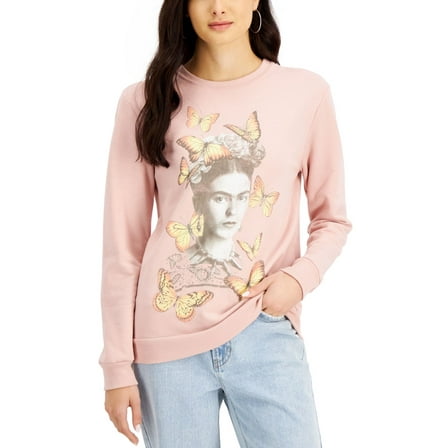 Love Tribe Juniors Frida Graphic Print Sweatshirt,Pink,Medium