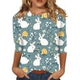 thumbnail image 1 of WZXFASHION Chemises de Pâques pour Femmes Manches 3/4 Col Rond Été Costumes Mignons Vacances Tenue de Pâques jusqu'à 50 % de Réduction T-shirt à Manches Longues pour Femmes, 1 of 4