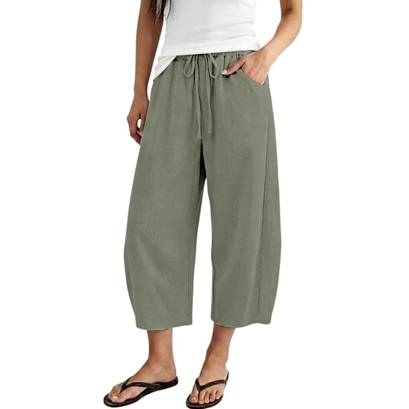 Women Capri Pants Solid Color Wide Leg Fashion Casual Hiking Pants
