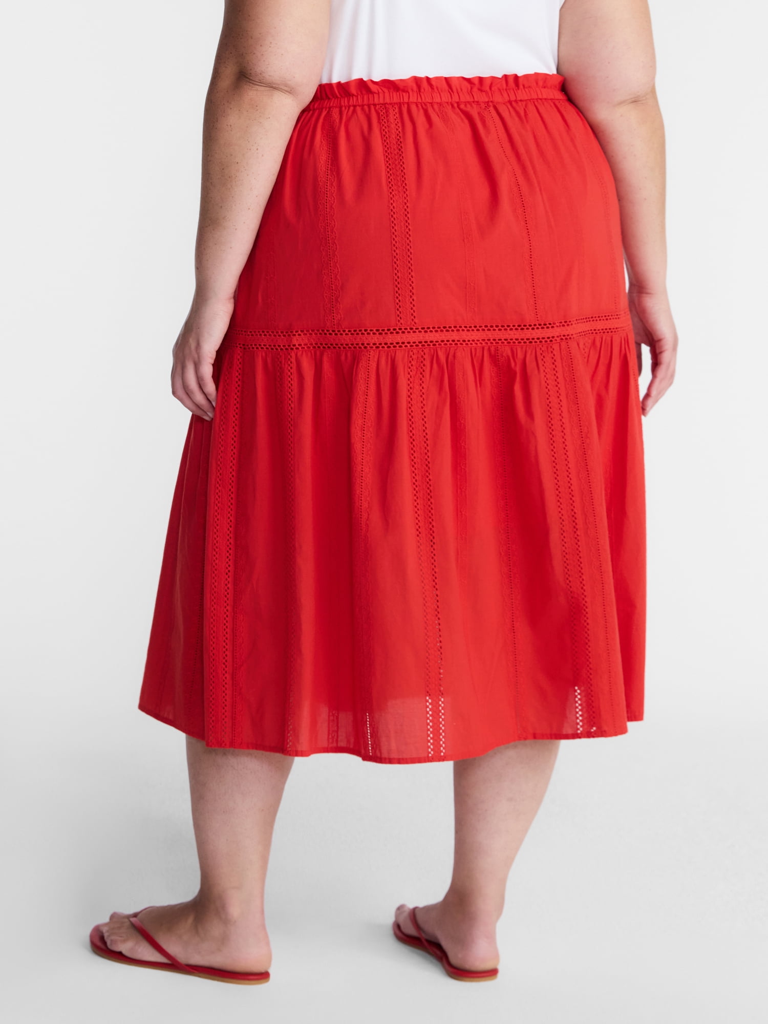 Terra & Sky Women’s Plus Cotton Geo Eyelet Midi Skirt, Sizes 0X-5X