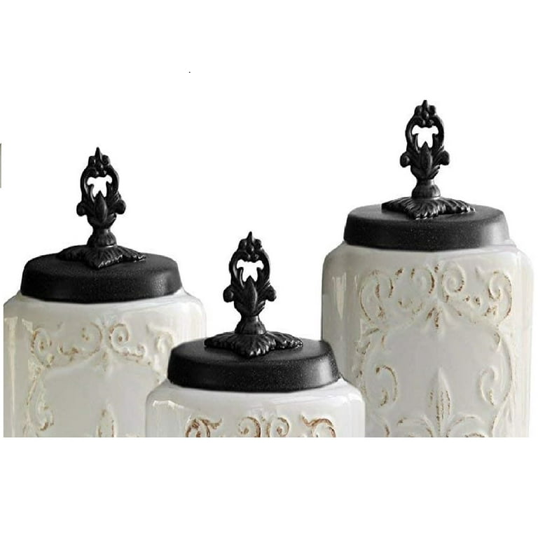 Vintage Inspired 3-Piece Metal Food Storage Canister Set - White and Black