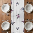 thumbnail image 4 of Table Runner 90 Inches Long for Kitchen Dining, Pink Blue Floral Dresser Scarf Farmhouse, Dining Table Decorations for Wedding/Parties, Butterflies Vintage Oil Painting Wooden 13 x 90 In, 4 of 8