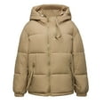 thumbnail image 6 of Htigea Clearance Women's Hooded Winter Stand Collar Zip Puffer Jacket Baggy Short Padded Down Coats with Zip Pockets Fall Savings Khaki,S, 6 of 6