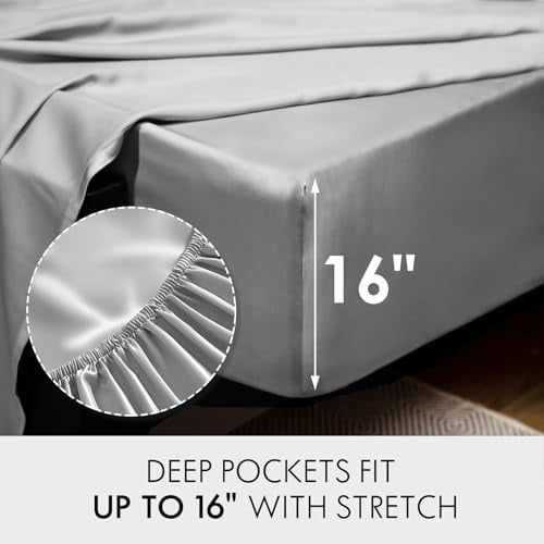 ClevaHome 4-Piece Queen Bamboo Bed Sheet Set, 100% Organic Cooling Fabric, 16" Deep Pocket, Silver