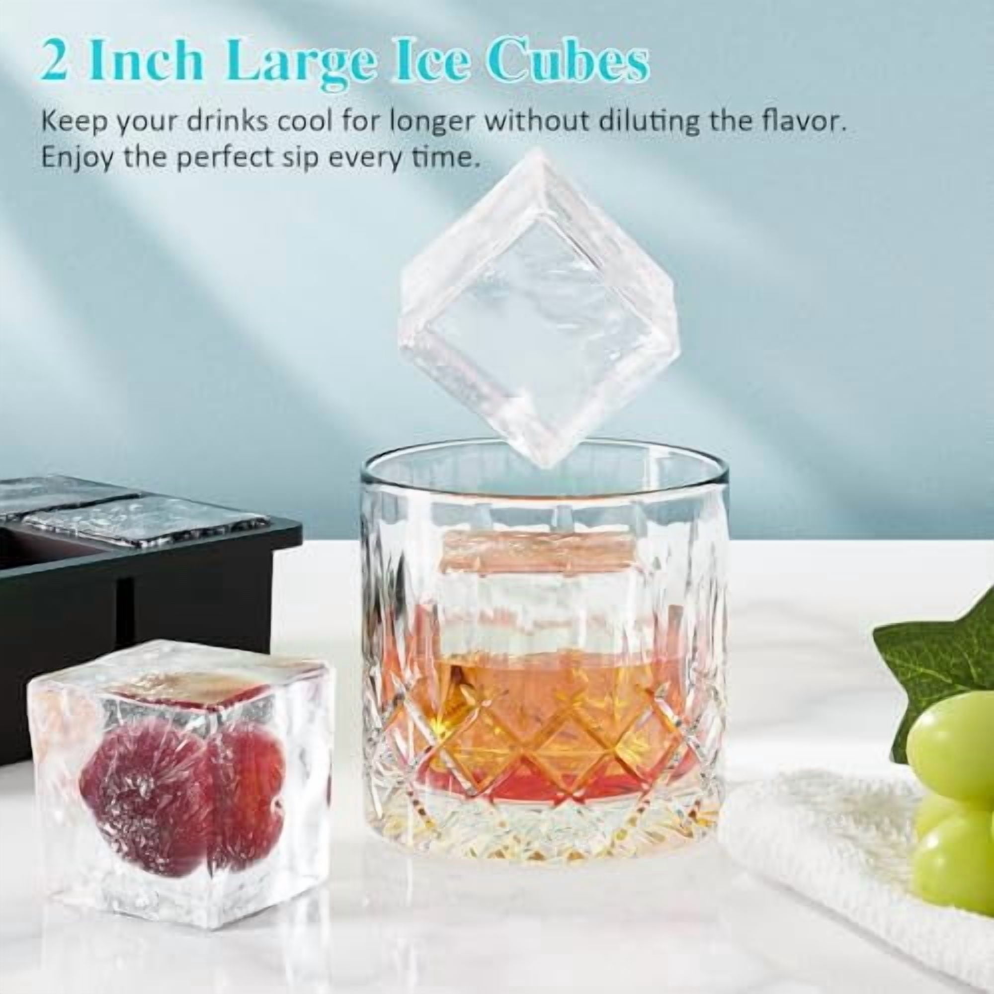 Large Silicone Ice Cube Tray for Whiskey: 2-Inch Big Square Ice Trays with Lid for Whisky - 3-Pack Old Fashioned Ice Cube Molds for Cocktail, Bourbon, and Drinks