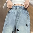 thumbnail image 4 of Guluxicc Girls Baggy Jeans Kids Denim Pants with Bow Tie Embroidered Straight Wide Leg Streetwear Girl Trendy Elastic Waist Pants 4-14 Years, 4 of 9