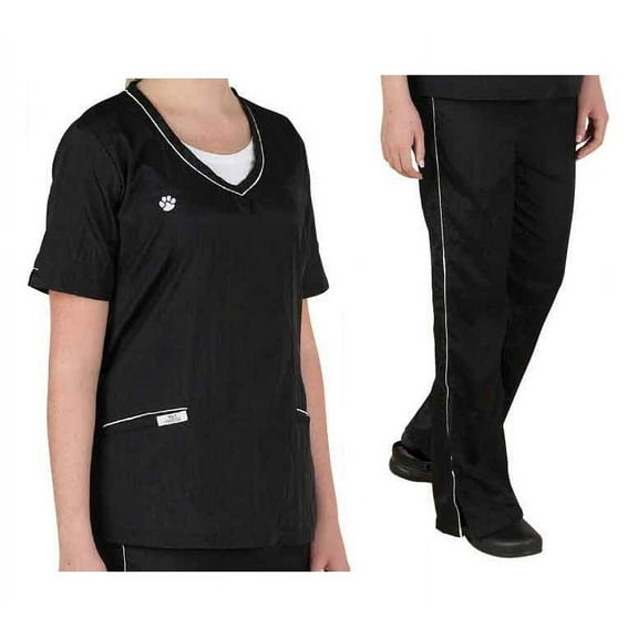 Groomer Barber Stylist Apparel Black White Contrast Trim Matching 2 pc. Outfit (xLarge Outfit)