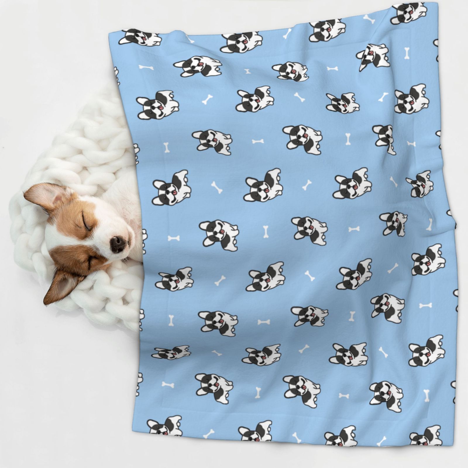 Naloa French Bulldog Puppy Dog Blanket, 3 Sizes Cat Blanket for Indoor Cats Large Medium Small Dog Gifts-Large