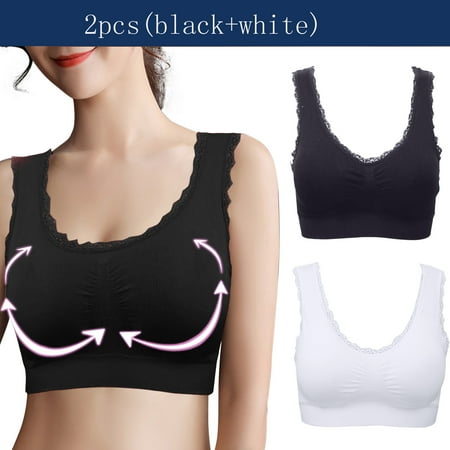 

Pxiakgy bras for women 2PCWomen s Sports Bra Thin Adjustable Lace Gathering Shockproof Sleeping Bra Black + M