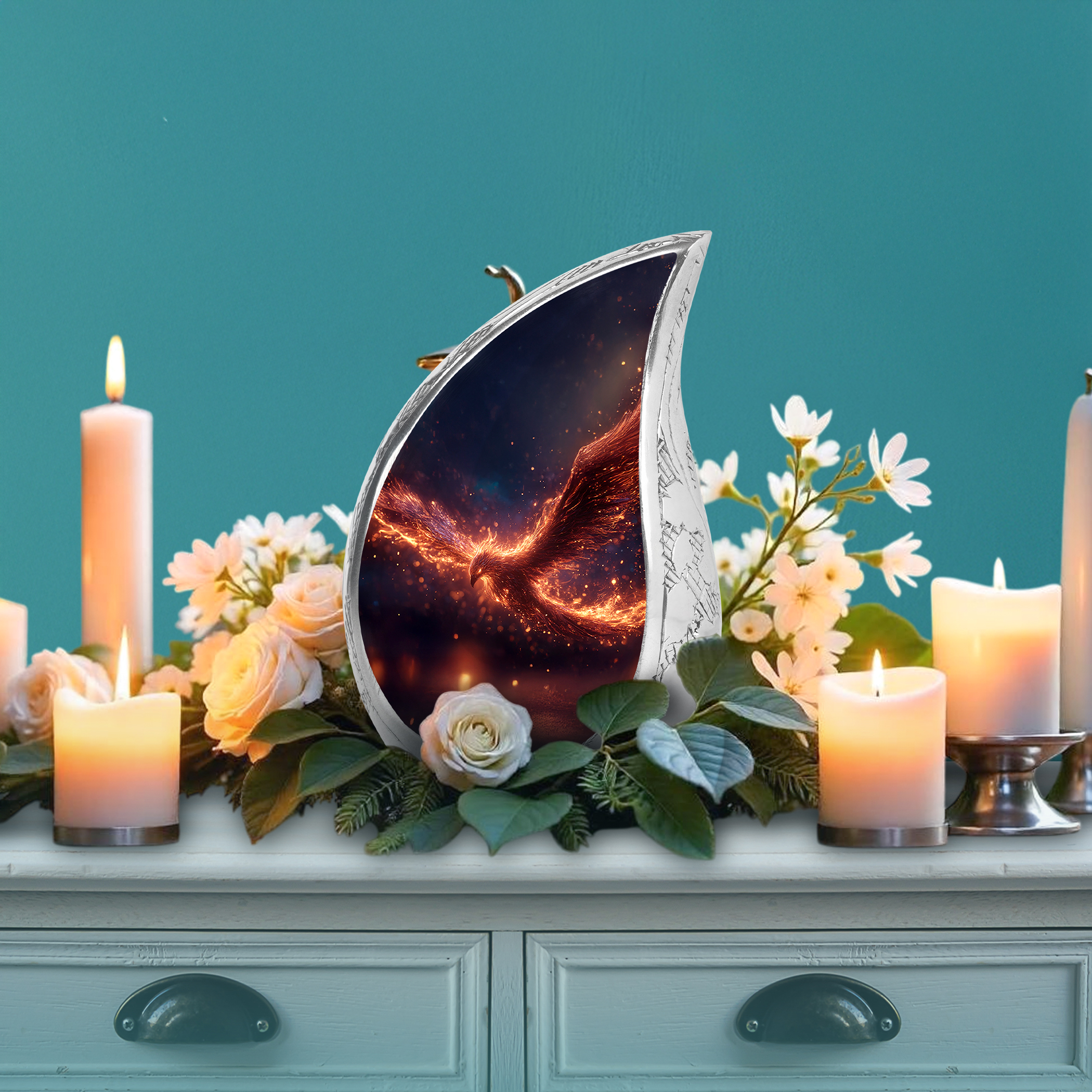 SABURIAL Phoenix Urn - Large Urns for Adult Human Ashes - Decorative Handcrafted Burial Urn for Female Ash - Cremation Urns for Human Remain s - Combo - 10 Inch Large & 3 Inch