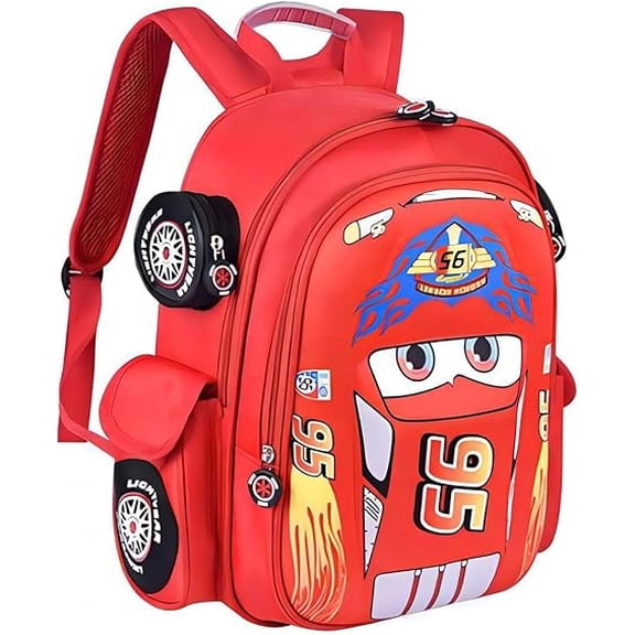 Toddler Backpack Waterproof Cartoon Truck Car Snack Bag Backpack (Red)