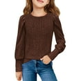 thumbnail image 2 of lkfuzj Girls Long Sleeve Shirts Casual Crewneck Blouses for Girls Solid Color Loose Fit Tunic Pullover Spring Knit Tops Kids for 5-14 Years - Brown, 2 of 9