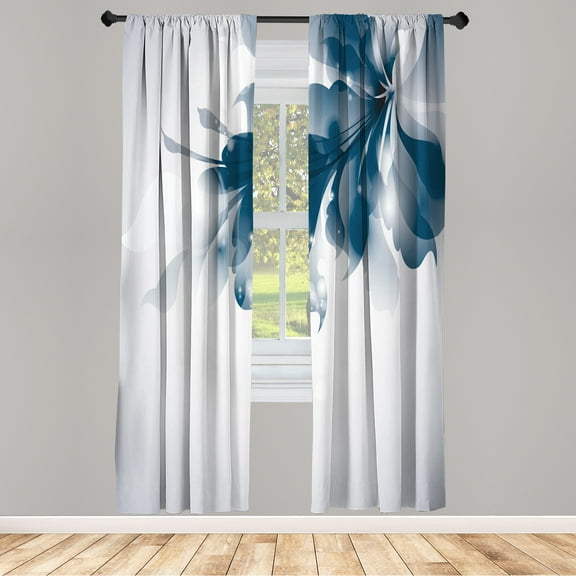 Ambesonne Abstract Curtains, Gradient Toned Flowers Art, Pair of 28"x84", Petrol Blue