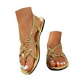 thumbnail image 3 of Linfrsh Sandal for Women Women's Strappy Wrapped Dressy Wedge Sandals Comfortable Low Heel Casual Summer Shoes(Gold,Size8), 3 of 9