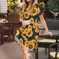 thumbnail image 3 of Balery Navy Blue Plaid Sunflower Vestidos sueltos de manga corta para mujer, vestidos de verano 2025, vestidos casuales de corte A con vuelo., 3 of 6