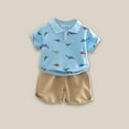 thumbnail image 2 of Odeerbi 1-7 Years Toddler Boys Girls Summer Outfits Dinosaur Cotton Short Sleeve Shirt Shorts Set School Style Casual Two-piece Set Toddler Boys Girls Clothes, 2 of 4
