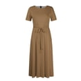 thumbnail image 3 of Jzuxvd Short Sleeve Maxi Dress Casual Plus Size Crewneck Long Dress Elegant Formal A Line Smocked Flowy Party Dress Light Brown 5XL, 3 of 4