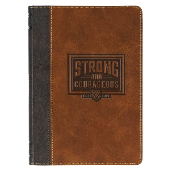 Christian Art Gifts Inspirational Journal, Strong and Courageous Wide Ruled Notebook, Josh. 1:9 Bible Verse, Brown Vegan Leather, 336 Lined Pages w/scripture, (8.6” x 6.1” x .9”)