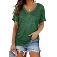 thumbnail image 1 of Camiseta de mujer WIHOLL de verano, cuello en V, manga corta, verde, talla XL, 1 of 5