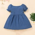 thumbnail image 4 of Sngxgn Girls Dresses Solid Color Tie Back Long Sleeve Ruffle Hem Casual Elegant Little Girl Dresses(Blue,120), 4 of 6