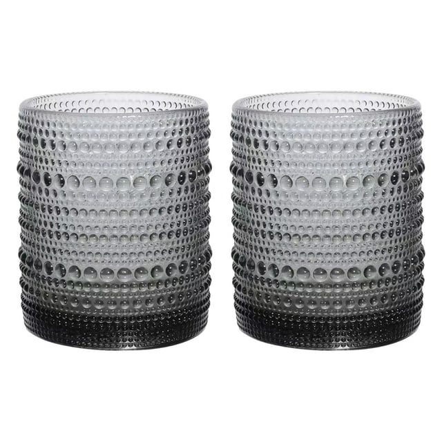 Juego de 2 vasos para beber de cristal vintage, vasos de vidrio con forma de tachuela de 12 oz, vaso de agua transparente con relieve, para cerveza, cócteles y whisky