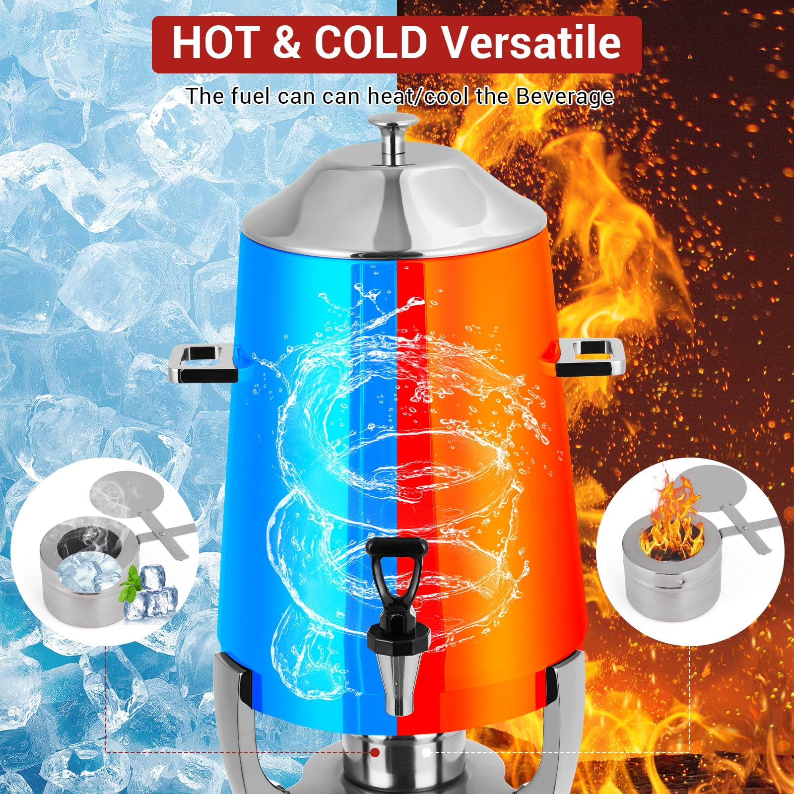 3.4 Gallon Stainless Steel Insulated Beverage Dispenser with Spigot Dual Temperature (Hot & Cold) for Coffee, Tea, Water Commercial-Grade Urn & Party Cooler