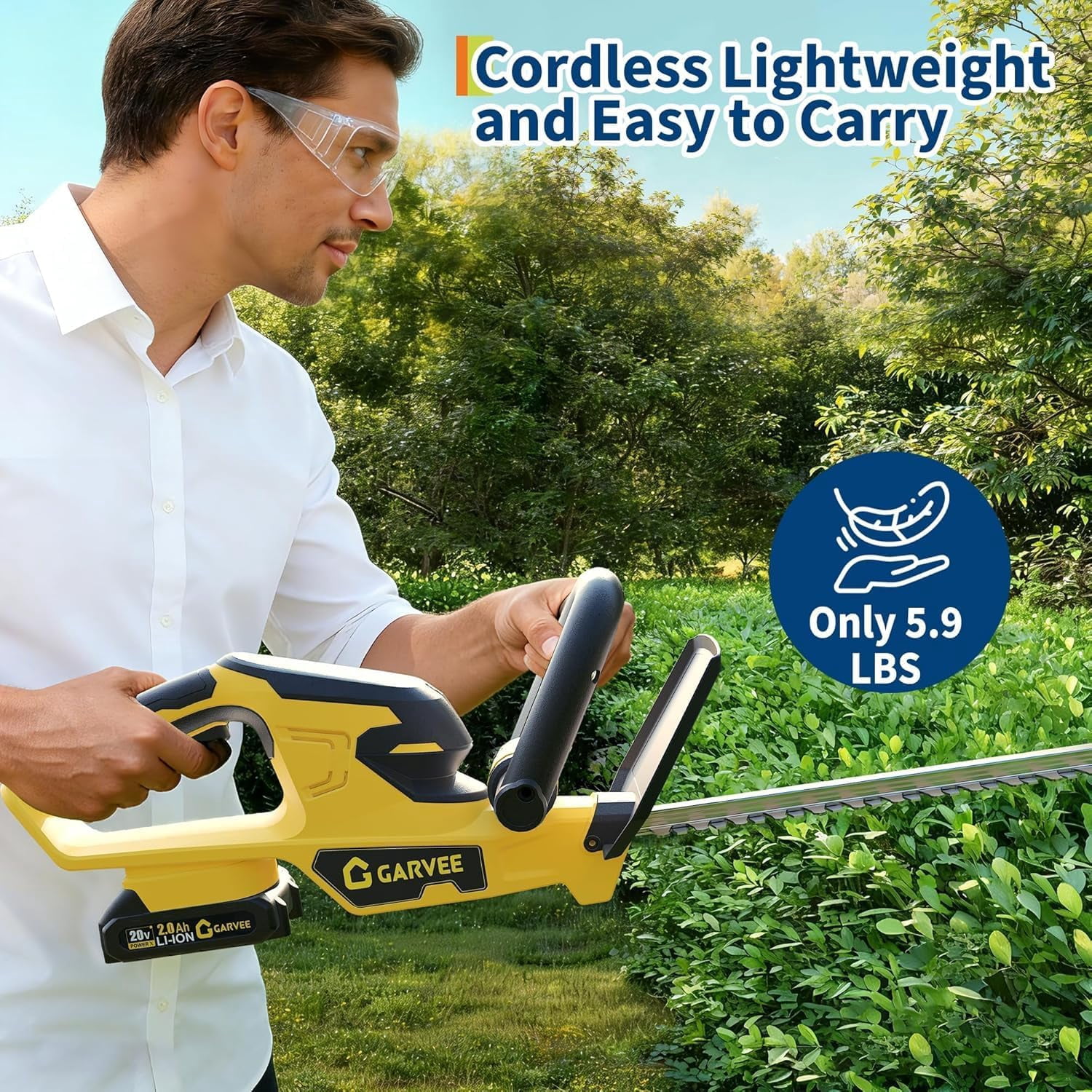 22.4'' Hedge Trimmer Cordless, 2 * 2.0Ah Batteries and Charger, Handheld Electric Trimmers/Grass Shrub Pruning Cutter, Lightweight & Compact Hedge Shear for Garden, Lawn