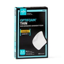 Medline Optifoam Thin Adhesive Dressings, 2" x 3", Box of 10- MSC1523EP