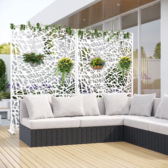 MAYEERTY 72x47 White Outdoor Natural Privacy Panel Screen, 3 Piece Set Natural Folding Divider for Backyard and Garden