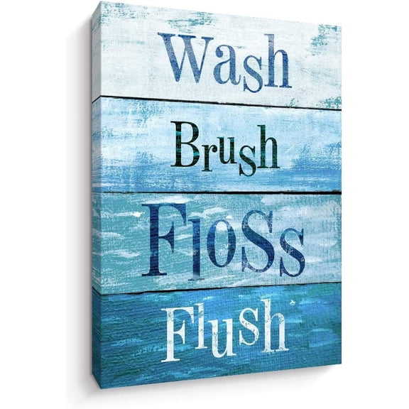 Bathroom Wall Decor Gradient Blue Canvas Print Wall Art Rustic Framed Bathroom Signs Rule, 12 x 15 Inch