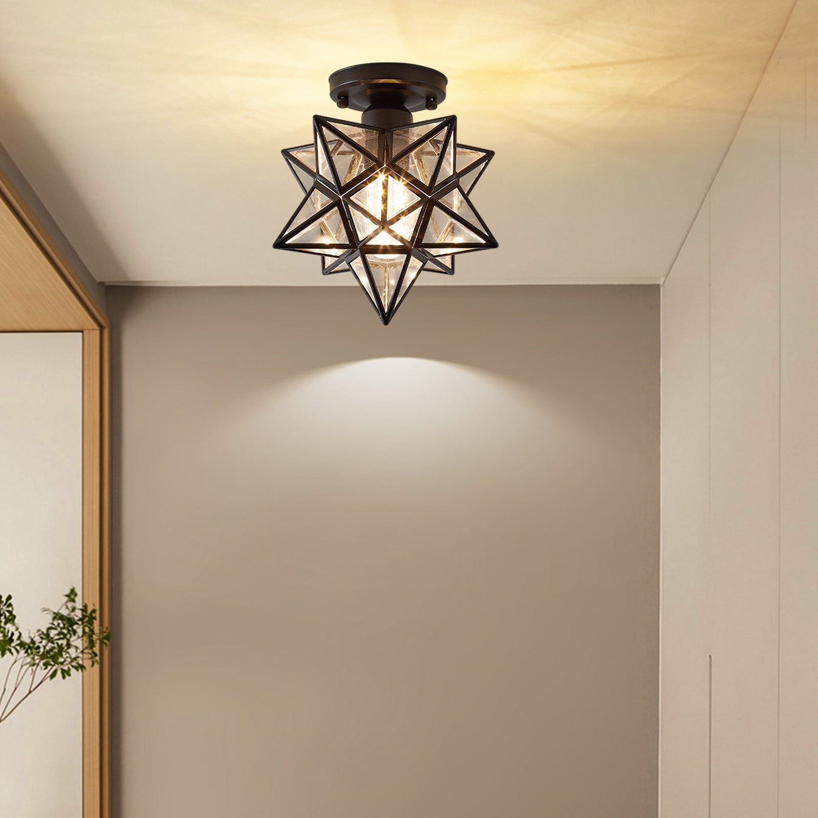EazyTech Crystal Ceiling Light Fixture for Hallway, Balcony, Entryway - 9.84x7.87x7.87in Black/Gold PVC Small Ceiling Lamp with Warm Lighting, Easy Installation, Modern Home Decor