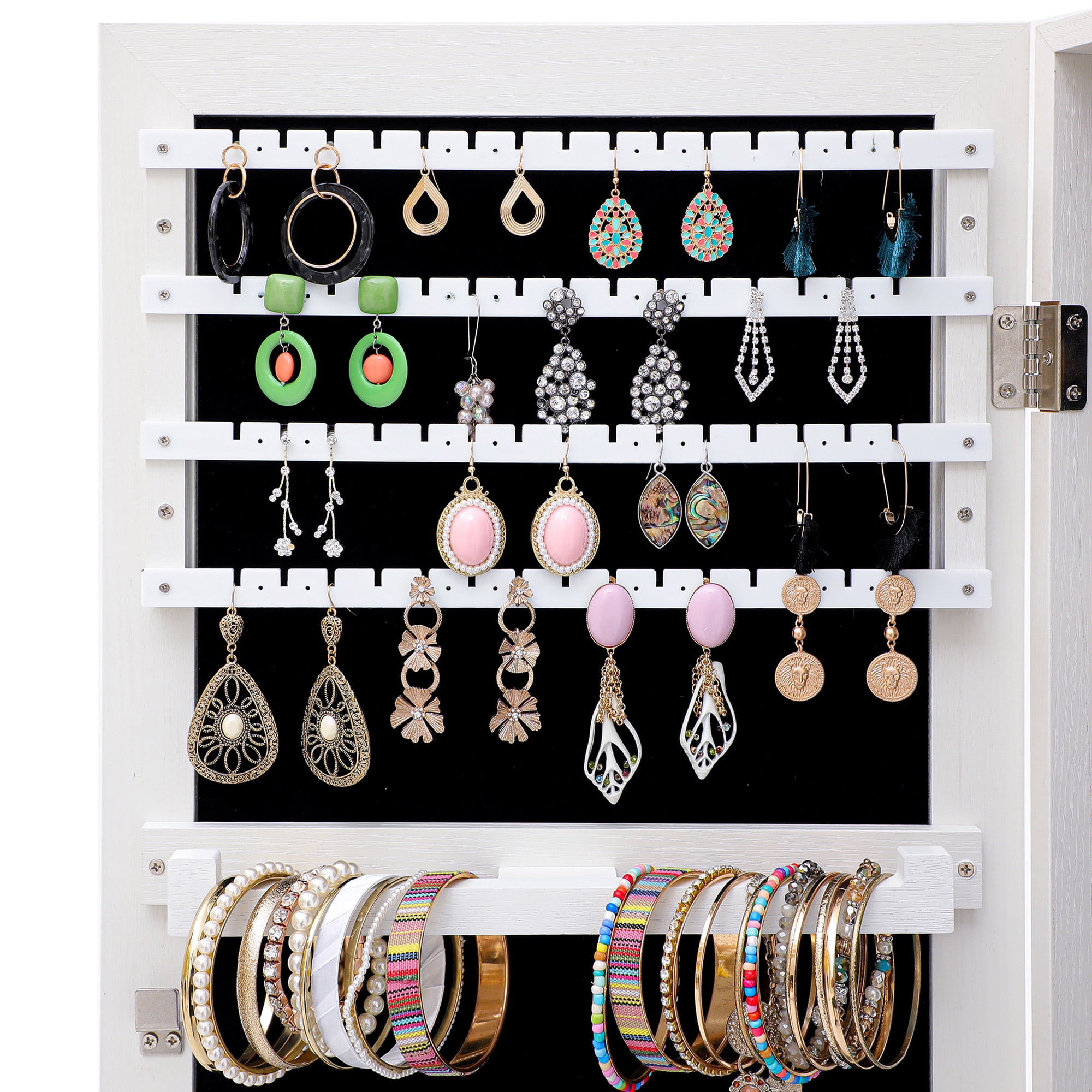 Resenkos Mirrored Jewelry Cabinet with Storage Drawer, Door/Wall Jewelry Armoire White
