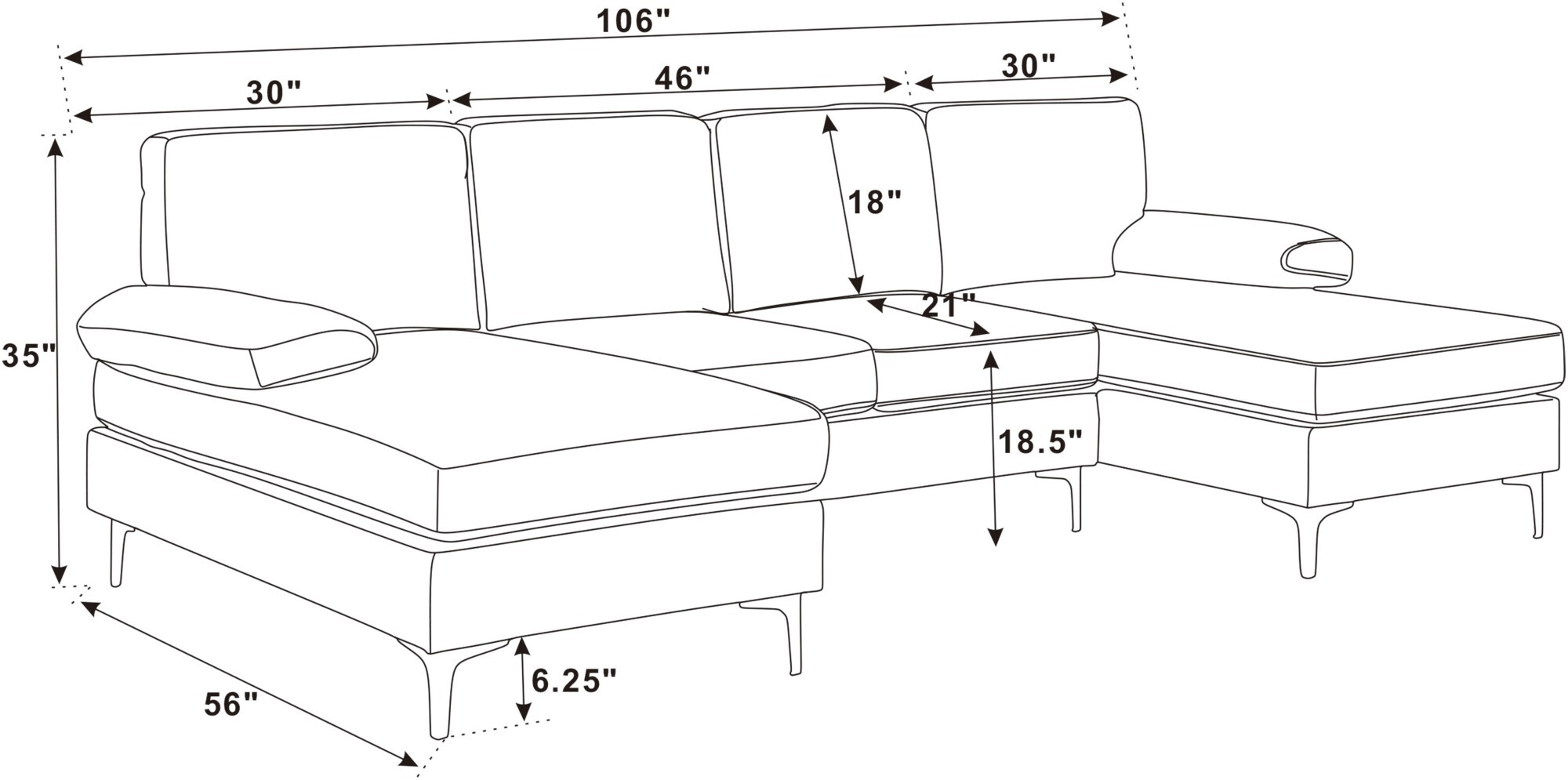 DEALTOPS 106" U-Shaped Sectional Sofa with Double Chaise, Polyester 4-Seater Modular Couch for Living Room, khaki