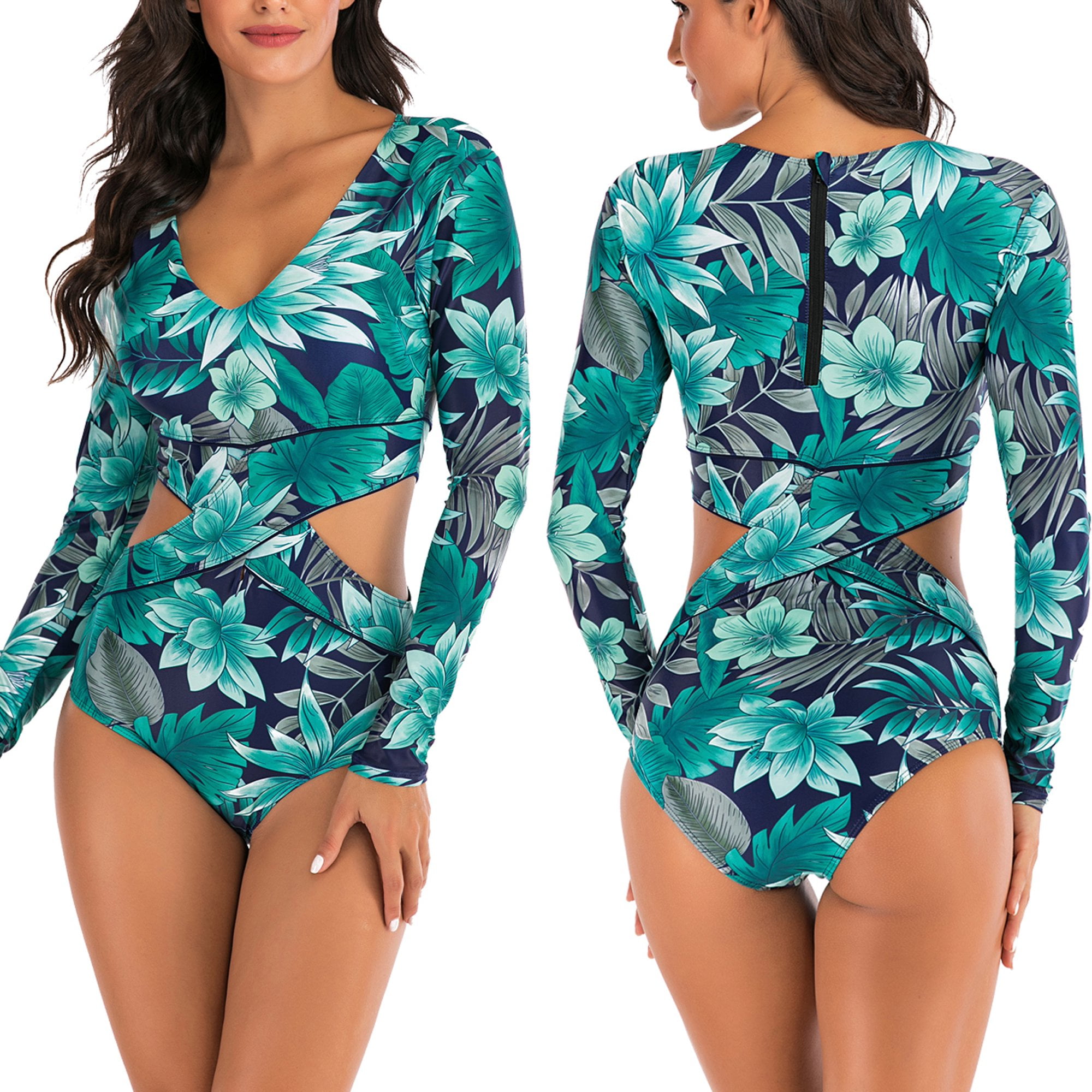 One Piece Rash Guard Women Long Sleeve Swimsuit Uv Sun Protection Swimwear Walmart Com