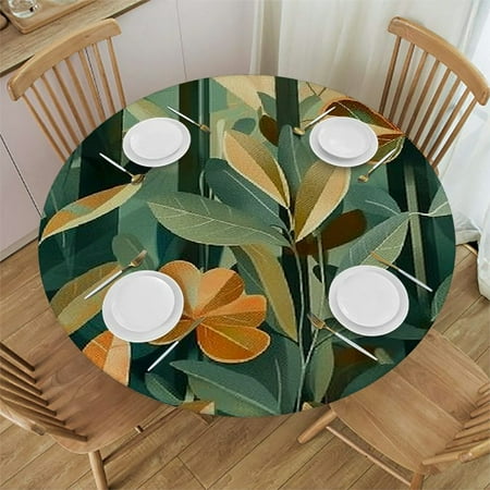 

ONETECH Flowers Leaves Round Tablecloth Full Width Single-Sided Printing 100% Polyester Fiber 38-42