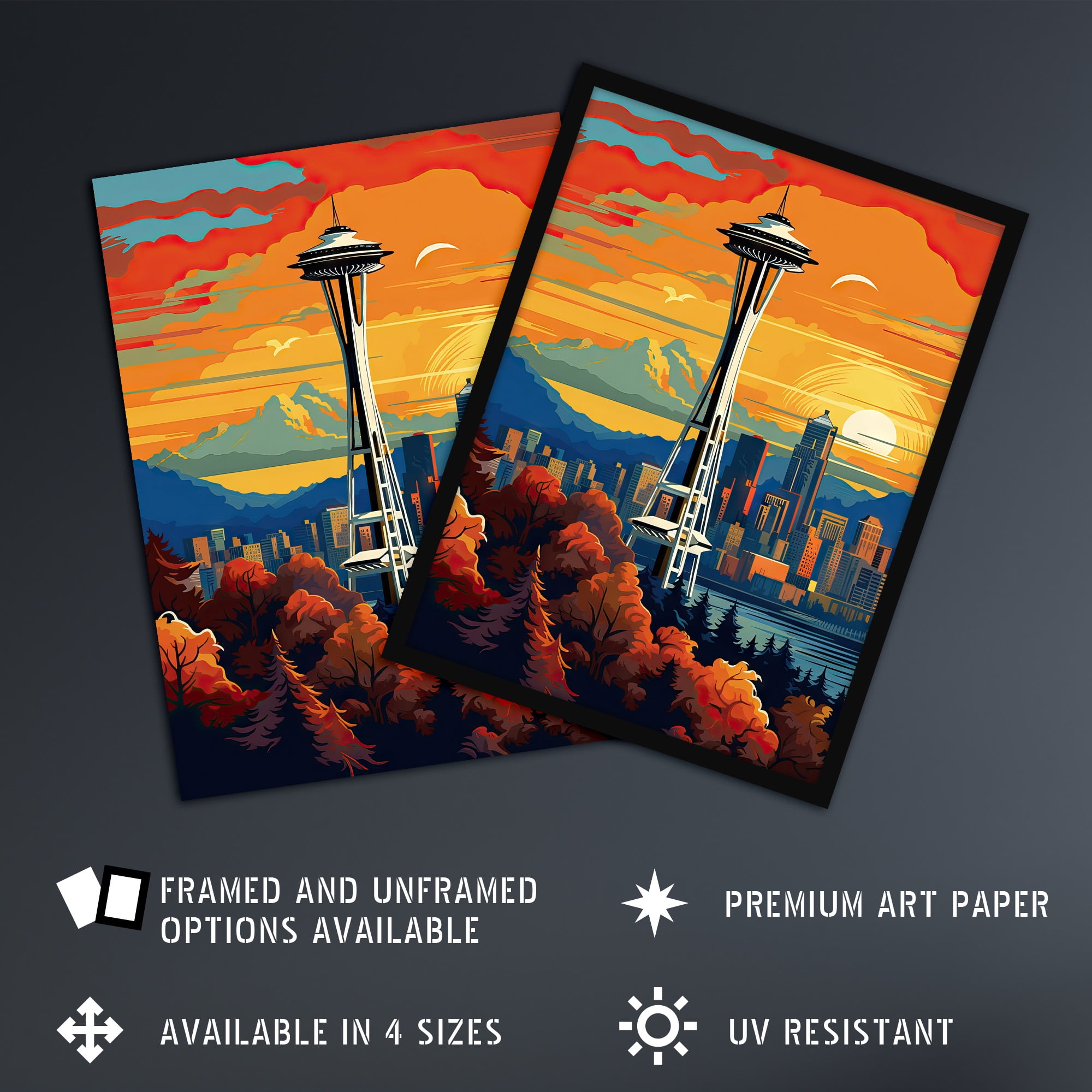 Seattle Washington The Space Needle Funky Modern Painting Large Wall Art  Poster Print Thick Paper 18X24 Inch | Poster