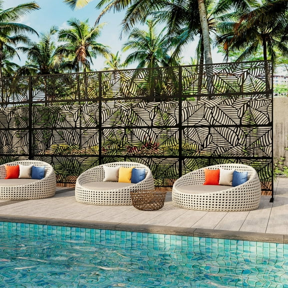 Freestanding Outdoor Metal Decorative Privacy Screen,71" Tall x 46" Wide Black Rustproof Room Divider for Patio,Deck or Garden,Weather-Resistant Privacy Panel for Indoors Use, Easy to Install