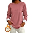 thumbnail image 5 of Fleece Lined Sweatshirt Women Thick Warm Crew Neck Solid Print Long Sleeve Pullover Tops, 5 of 7
