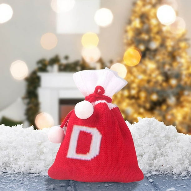 Bolsa de regalo tejida con letras del alfabeto | Bolsa bordada para dulces navideños | Adorno navideño personalizado | Mini bolsa colgante para decoración del árbol