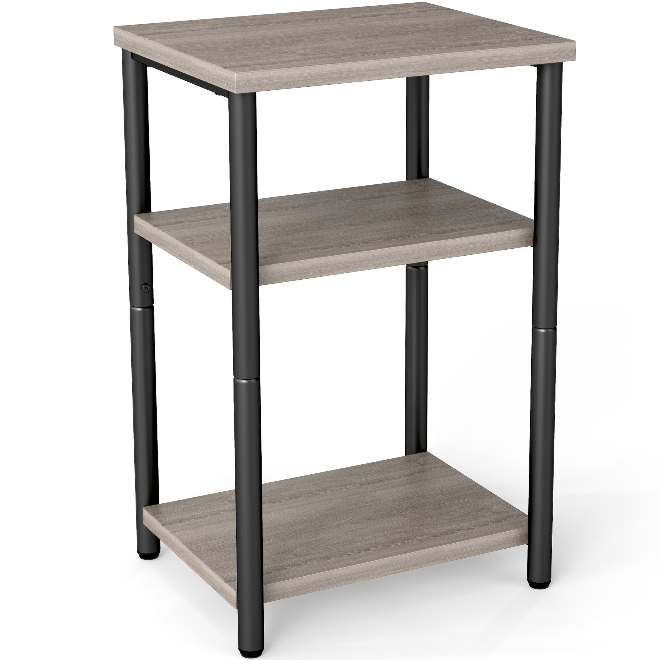 edx 3-Tier End Table, Nightstand, Storage Shelf for Living Room, Bedroom, Grey,11.81"W x 13.39"D x 22.8"H