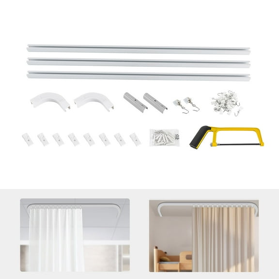 Room divider Ceiling Track set for Curtains with hooks, Corner Connectors Curtain Rail System (6-9ft Track Set)