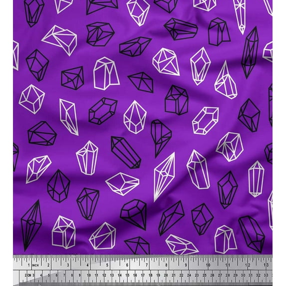 Soimoi Purple Cotton Voile Fabric Crystal Stone Geometric Print Sewing Fabric Yard 42 Inch Wide