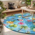 thumbnail image 3 of Round Rugs 4Ft, Blue Flamingos Round Area Rug Washable Indoor Throw Carpet, Tropical Summer Botanical Fruits Soft Non Slip Circle Rug for Kitchen Nursery Room Home Decor Aesthetic, 3 of 8