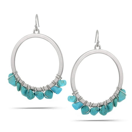 - WOMEN'S SILVER TURQUOISE CRYSTAL ROUND DROP EARRINGS
