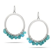 WOMEN'S SILVER TURQUOISE CRYSTAL ROUND DROP EARRINGS