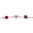 thumbnail image 2 of Gem Stone King 925 Silver and 10K Yellow Gold Red Created Ruby Pink Moissanite Purple Amethyst and Lab Grown Diamond Tennis Bracelet for Women By Keren Hanan (2.05 cttw, Adjustable up To 9 inch), 2 of 4