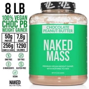 NAKED Chocolate Peanut Butter Vegan Mass - 1,290 Calories, Nothing Artificial, All Natural Chocolate PB Weight Gainer Protein Powder - 8LB Bulk, GMO Free, Gluten Free & Soy Free - 11 Servings