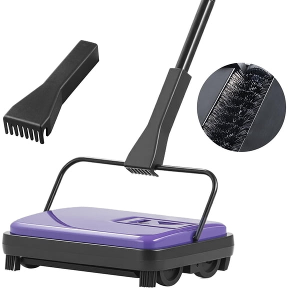 Carpet Sweeper Manual, Floor Sweeper with 300 ml Dustbin Capacity Easy to Empty, 6.7 inch Cleaning Width for Home Office Carpets Pet Hair Dust, Purple