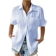 thumbnail image 4 of Blusa de manga corta con bolsillo de solapa informal para mujer, camisa de verano de Color sólido, 4 of 5